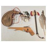 Vintage Water Bag, Rubberband Gun, Tomahawk &