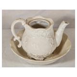 Vintage White Ceramic Pitcher & Basin 6" tall
