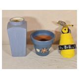 Ceramic Vase, Hand Painted Planter & Planter Bee