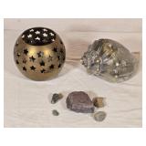 Rpund Brass 4ï¿½" Candle Holder, Seashell & Stones