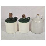 3 Mini Wiskey Jugs 5ï¿½" & 6ï¿½" tall