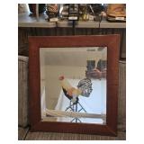 Wooden Framed Mirror w/ Handpainted Rooster 18ï¿½"W
