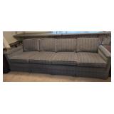 Blue Herringbone Sofa 97"L 34"D 29"T