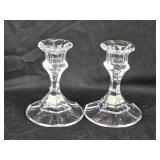 2 Libbey Crisa Glass Candleholders 4" tall