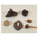 Wooden Burl Pieces, Burl Pipe, Rocks & Arrow Head