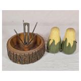 Live Edge Nut Bowl & Corn Cobb Salt & Pepper