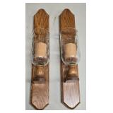 (E) 2-Wooden Wall Sconce Candleholders 19" Tall