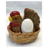 (B) Ceramic Hen In The Basket Eggs Salt and