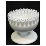 (B) VINTAGE Fenton Milk Glass Silver Crest