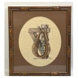 (F) Framed Handmade Cross Stitch "Horse Collar"