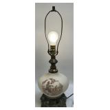 (F) Vintage Lamp with Duck Scene Brass Base and
