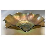 (B) Vintage Carnival Glass Bowl Fluted Edge 7.5"