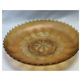(B) Antique Marigold Carnival Glass Shallow Bowl