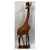 (D) Hand Carved Wooden Giraffe 17.75"