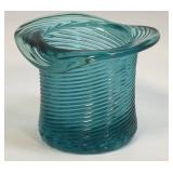 (C) Vintage Avon Teal Swirl Glass Top Hat 