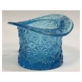 (C) Vintage Fenton Art Glass Blue Crystal Top Hat