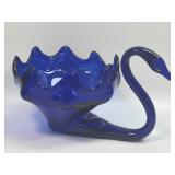 (C) Vintage Large Cobalt Blue Swan Bowl