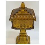 (C) Vintage Square Amber 8" Pedestal Glass
