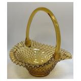 (C) Vintage Fenton Amber Hobnail Basket 10.5"