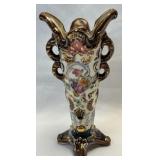 (B) Antique Majolica Vase Ornate Double Handles