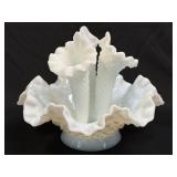 (C) Vintage Fenton Hobnail Milk Glass Epergne 7"