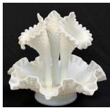 (C) Vintage Fenton Hobnail Milk Glass Epergne