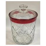 (B) Indiana Glass Ruby Biscuit Barrel 8" Tall