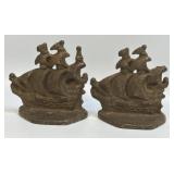 (C) Vintage Pair Of Cast Iron Galleon / Ship