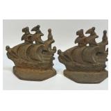 (C) Vintage Pair Of Cast Iron Galleon / Ship
