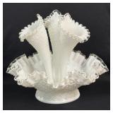 (C) Vintage Fenton Silver Crest Milk Glass 3 Horn