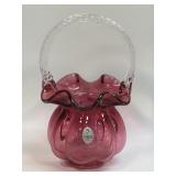 (C) Vintage Fenton Cranberry Art Glass Basket