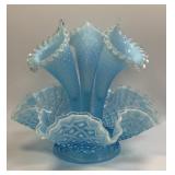 (C) Vintage Fenton Opalescent Aqua Diamond Lace