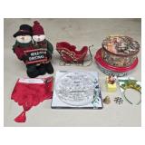 (E) 14" Snowman Couple, Crystal Cake Platter,