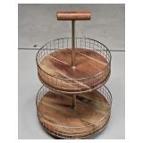 (E) 2-Tier Wire & Wood Tray 11½"W 18"T