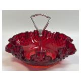 (C) VINTAGE RED HOBNAIL RUFFFLED FENTON ROUND