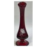 (C) Vintage Fenton Ruby Glass Bud Vase, Hand