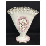 (C) Vintage Silver Crest Fan Vase With Hand