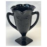(B) Vintage LE Smith Black Amethyst Glass Vase w/