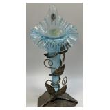 (C) VINTAGE FENTON JACK IN PULPIT BLUE VASE IN