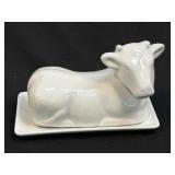 (B) Vintage White Ceramic Cow Covered Butter Dish