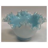 (C) Vintage Fenton Art Glass Blue Ruffled Edge