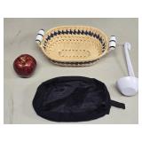 (E) Woven Basket, Pickle Ball Pouch, Ladle & Faux