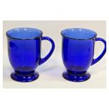 (E) 2-Anchor Hocking Cafe Cobalt Blue Footed