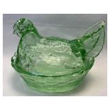 (B) Green Glass Hen On Nest