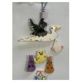 (C) Vintage Ceramic Stork Hanging  Wind Chime