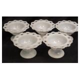 (E) 5-Vintage Milk Glass Scalloped Lace Edge