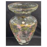 (A) Vintage Hand Painted Floral Glass Vase Gold