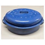 (E) Blue Speckled Enamelware Roaster
