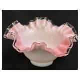 (C) Vintage Fenton Peach Crest Ruffled Edge Bowl
