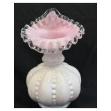 (C) Vintage Fenton Pink White Milk Glass Ruffle